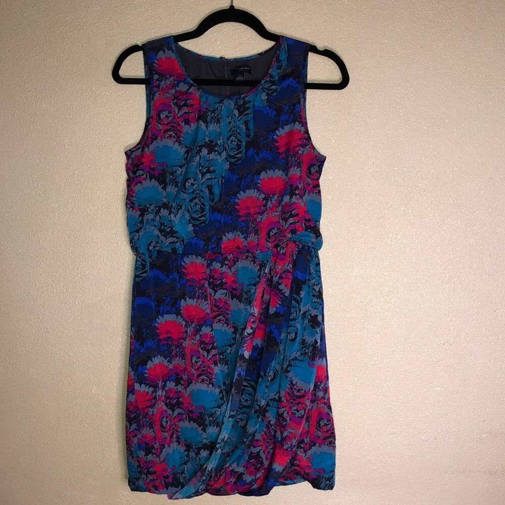 Banana Republic Boho Preppy Floral Red Green Draped Dress 6